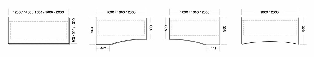 Bild von Formen der Tischplatten lento Steh Sitz Schreibtisch hoehenverstellbarer Schreibtisch Rechteckform Bogenform EDV Form