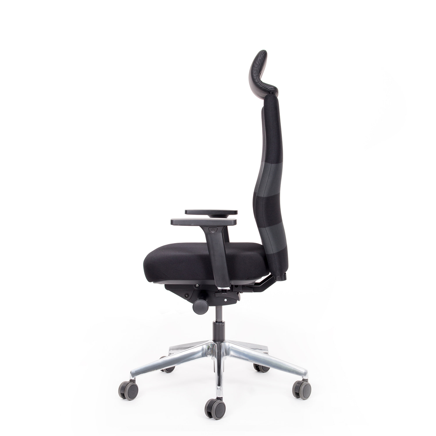 Abbildung: Bürostuhl mit gepolsterter Kopf- / Nacken-stütze, inkl. Synchronmechanik mit automatischer Sitz-neigeverstellung, 4-fach verstellbaren Armlehnen, 10 Jahre Garantie, mehrfarbig, Alufußkreuz