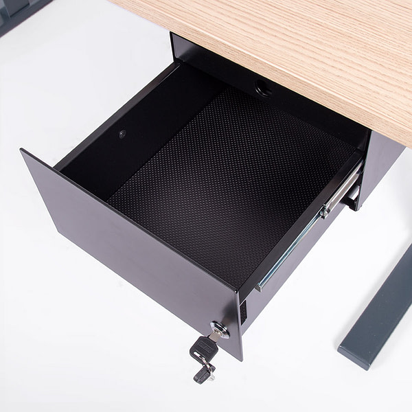 Schreibtischzubehör Unterbau Schublade Duo mit Schloss - unterste Schublade geöffnet