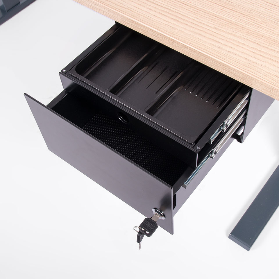 Schreibtischzubehör Unterbau Schublade Duo mit Schloss - oberste Schublade mit Einsatz für Stifte e.c.