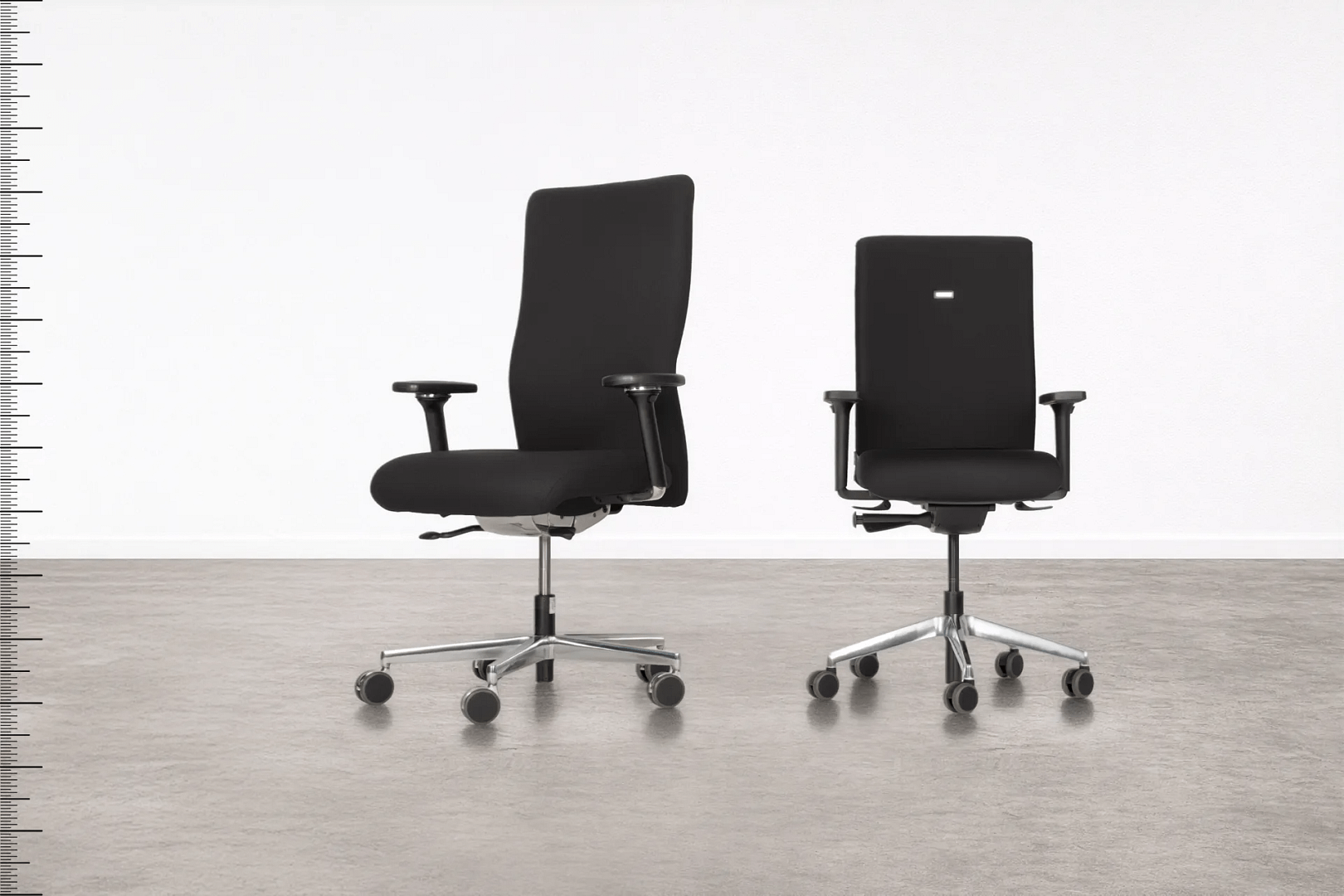 Bürostuhl für Übergewichtige: Ergonomischer agilis XXL in Schwarz, zwei Ansichten von vorne und seitlich im Büro lento
