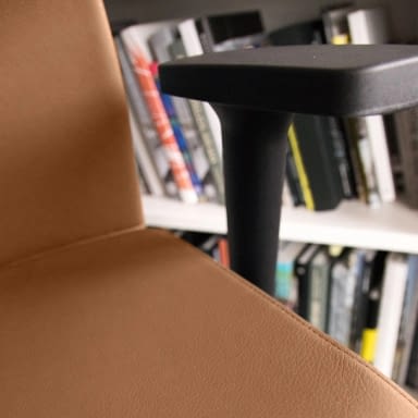 Ergonomischen Bürostuhl testen agilis matrix Detailaufnahme Echtleder Cognac mit Armlehne lento