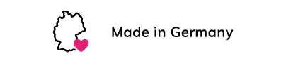 Deutschlandkarte mit Herzsymbol und Schriftzug „Made in Germany“