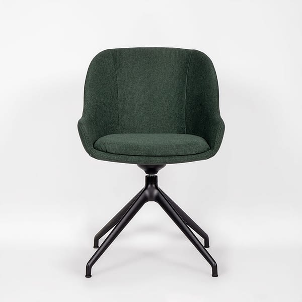 Bequemer Schalenstuhl in Grün – sitting smart cosy Konferenzstuhl mit niedriger Armlehne aus Blickrichtung vorn