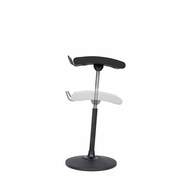 Bild von ergonomischer Sitz-Stehhilfe, mit quatratischer Sitzfläche und Tragegriff, stufenlos höhenverstellbar mit komfortabler Tiefenfederung, Griffauslöse, runder Standfuß