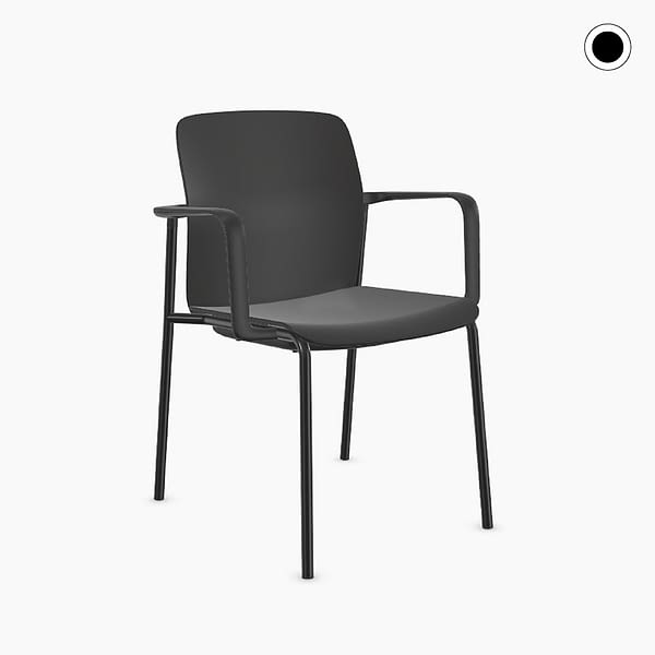 <strong>4-FUSS-STUHL</strong><br>light 2.0 mit Armlehnen - Mehrzweck Stapelstuhl schwarz 🇩🇪 Made in Germany