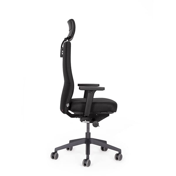 Ergonomischer Bürostuhl agilis Eco mit Sensosit Sitztechnologie für dynamisches Sitzen und mit Kopfstütze in schwarz von lento - Seitenansicht