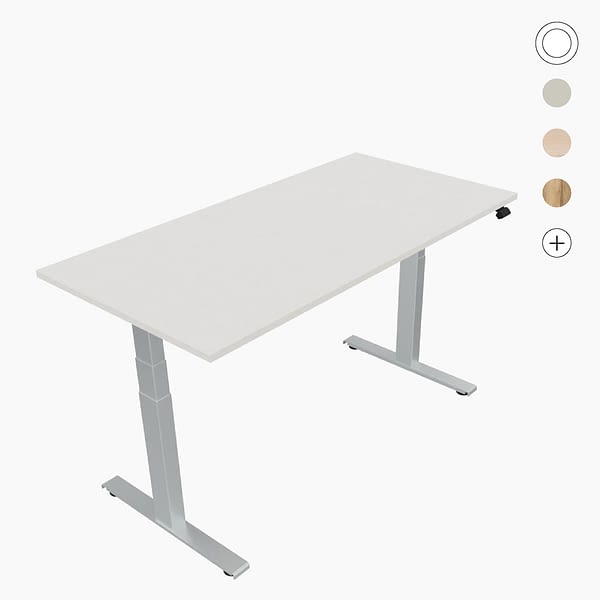 <strong>cosinus SITZ-STEHTISCH</strong><br>elektrisch höhenverstellbarer Schreibtisch 🇩🇪 Made in Germany, Gestell silberaluminium, 160 bis 200 cm Breite