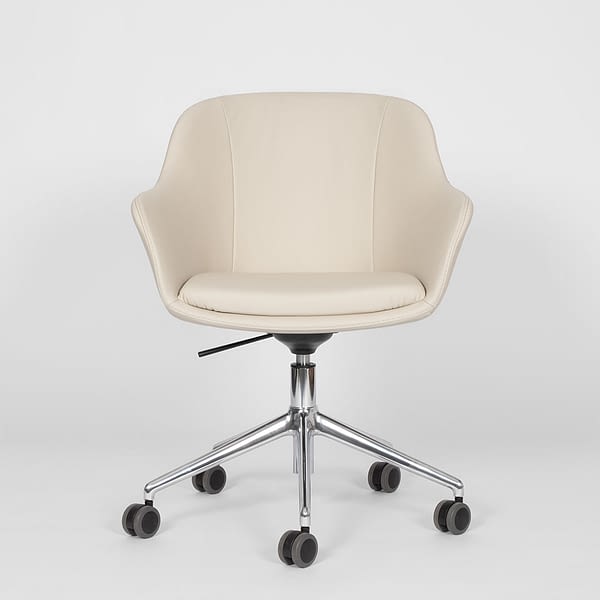 lento sitting smart Konferenzstuhl/Drehstuhl – Frontansicht, Echtleder Ecru/Beige, ergonomisch und gepolstert