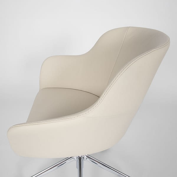 lento sitting smart Konferenzstuhl/Drehstuhl mit Rollen – Seitenansicht, Echtleder Ecru/Beige, ergonomisch, modern und gepolstert