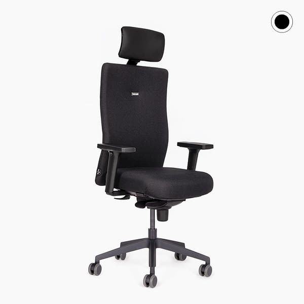 Ergonomischer Bürostuhl agilis Start Up in schwarz mit verstellbarer und neigbarer Kopfstütze von lento - Titelbild mit Schrägansicht