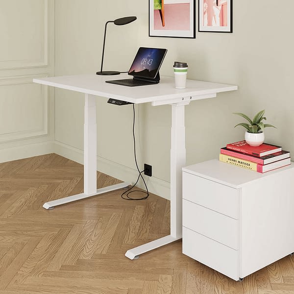 Ergonomischer Sitz-Stehtisch Base elektrisch höhenverstellbar von lento - modern gestaltet für flexibles Arbeiten im Büro oder Home-Office