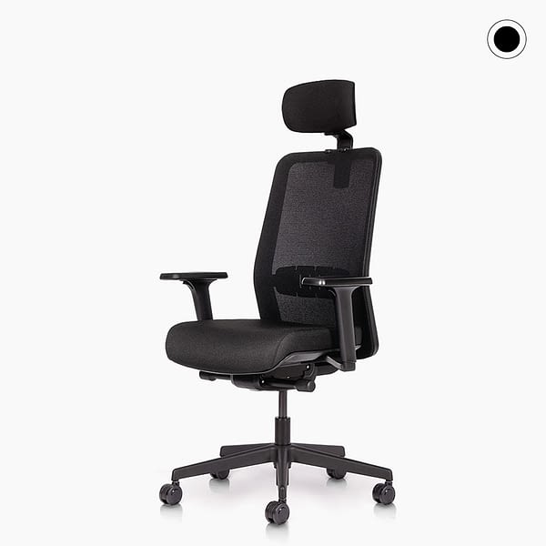 Ergonomischer Bürostuhl proto schwarz Netzrücken mit Kopfstütze Seitenansicht Hersteller lento