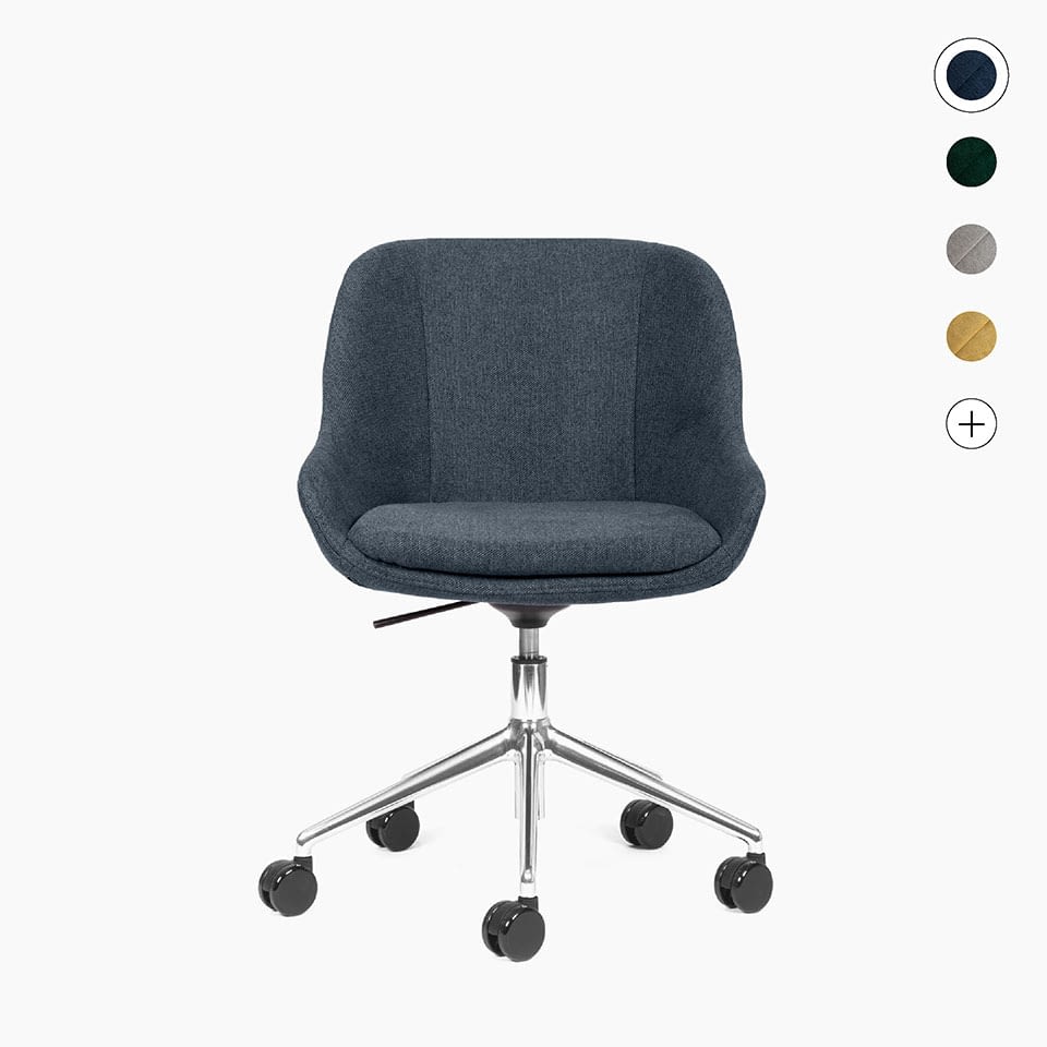 Drehstuhl und Polsterstuhl mit niedrigen Armlehnen, sitting smart, Konferenzstuhl mit Wippfunktion, Rollen, dunkelblau, Titelbild, lento