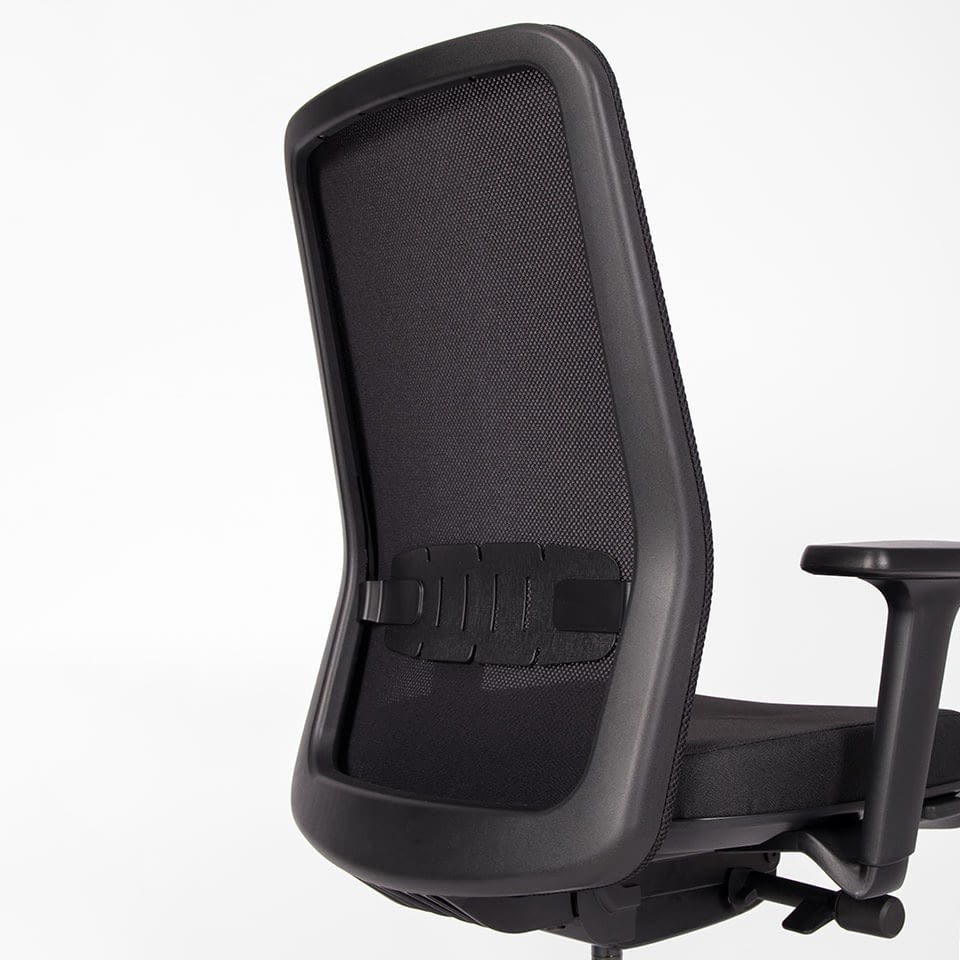 lento proto ergonomischer Bürostuhl mit Netzrücken schwarz und Lordosenstütze - Rückansicht