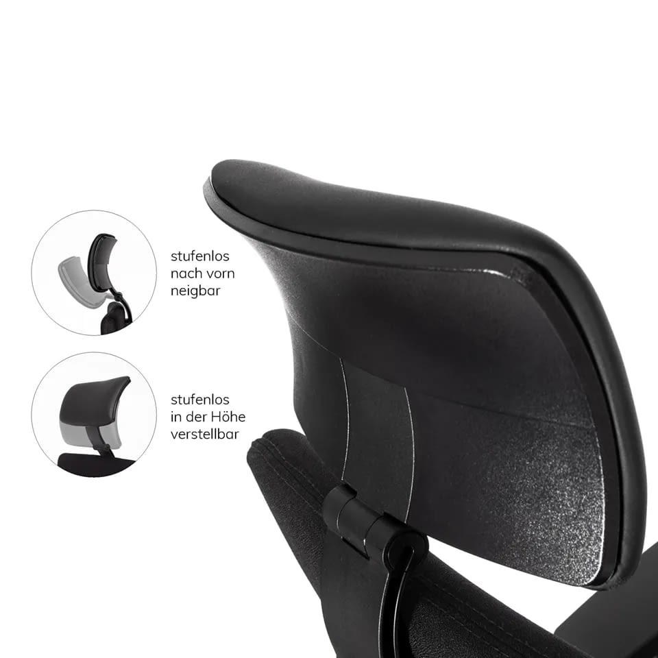 Die Kopfstütze des agilis comfort ist in einem Detail mit erkennbarer Höhenverstellung und Neigungsfunktion dargestellt.