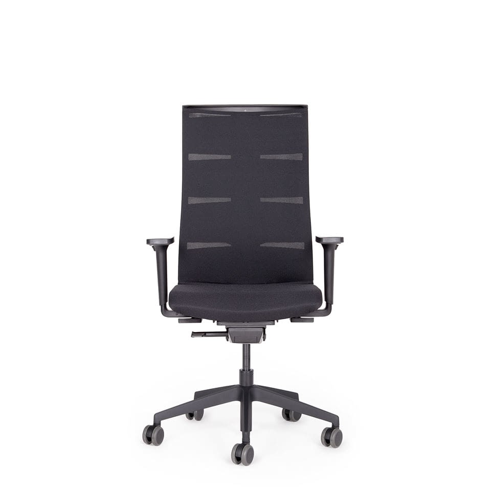 Abbildung: Bürostuhl – Start-Up, 10 Jahre Garantie u. versandkostenfreie Lieferung, Segment-Rückenlehne schwarz, hoch, mit integrierter Lordosenstütze (höhen-verstellbar) und flexiblem Schulterbereich