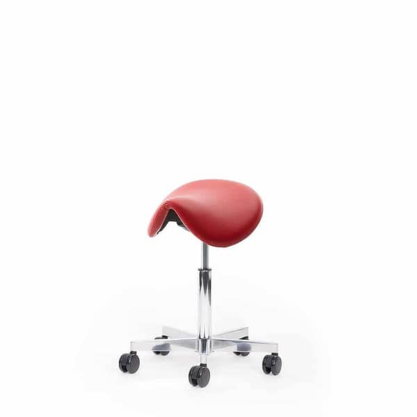 Bild eines lento arzthocker praxishocker sattelhocker sattelstuhl sattelsitz modell sella in kunstleder rot