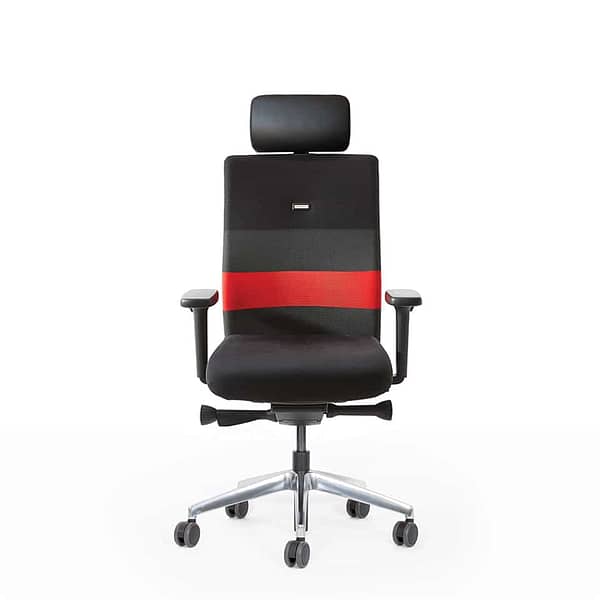bild eines ergonomischen buerostuhl schreibtischstuhl mit kopfstuetze in stoff schwarz rot direkt vom hersteller lento online kaufen