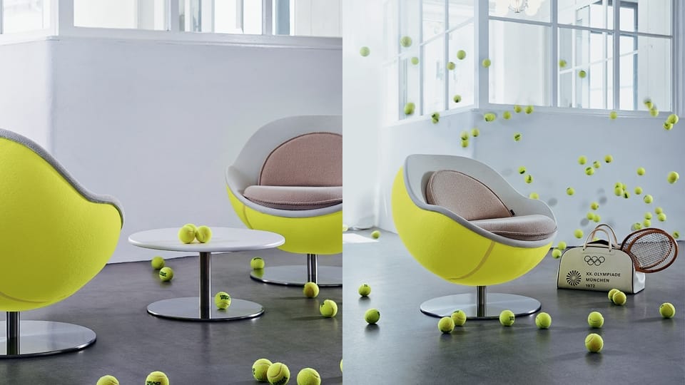 picture of a lento lillus lounge chair in tennis volley design ball chair ball seat round chair sports furniture tennis chair for premium sports management shop fitting sports service yellow colour made in germany