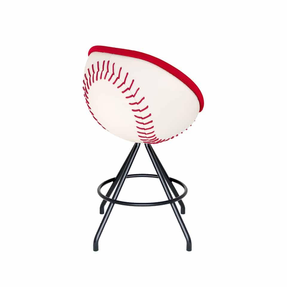 image of a counter stool lounge chair lillus by lento in red and white homerun baseball design round chair bowl chair globe chair ball seat ball chair made in germany