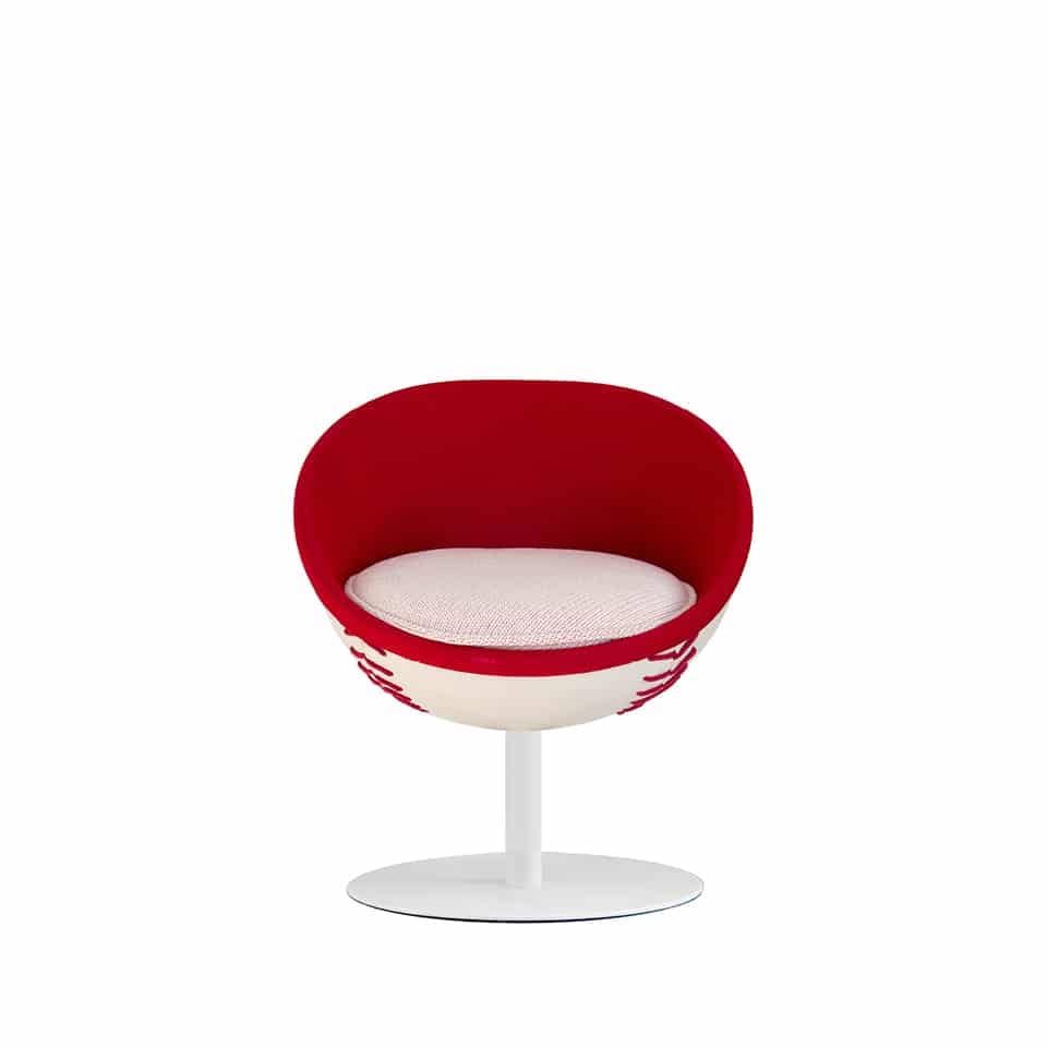 image of a cocktail stool lounge chair lillus by lento ball seat round chair globe chair bowl chair in white leather and red couloured modern interior design made in germany