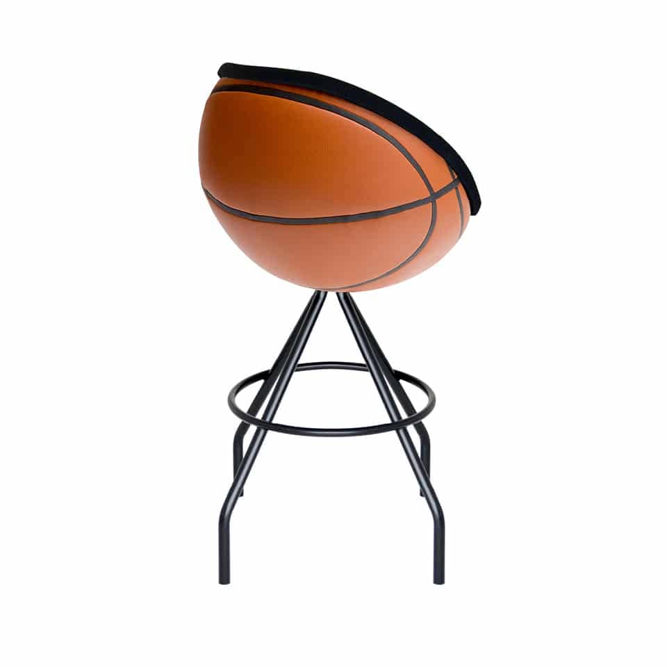 image of a lillus by lento bar chair in basketball design unique lounge chair sports furniture in orange black colour made in germany for sports management hotel area gastronomy
