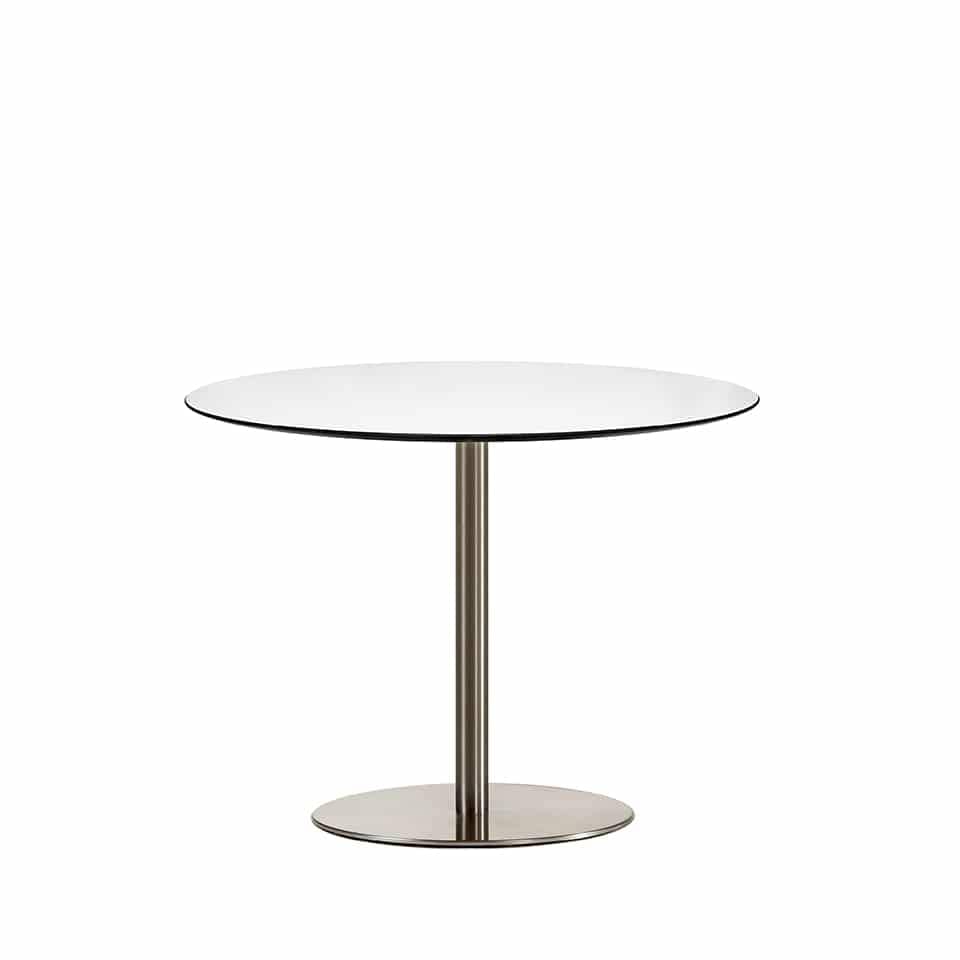Picture of a dining table interior design lillus by lento made of brushed stainless steel available in other versions white and black made in germany