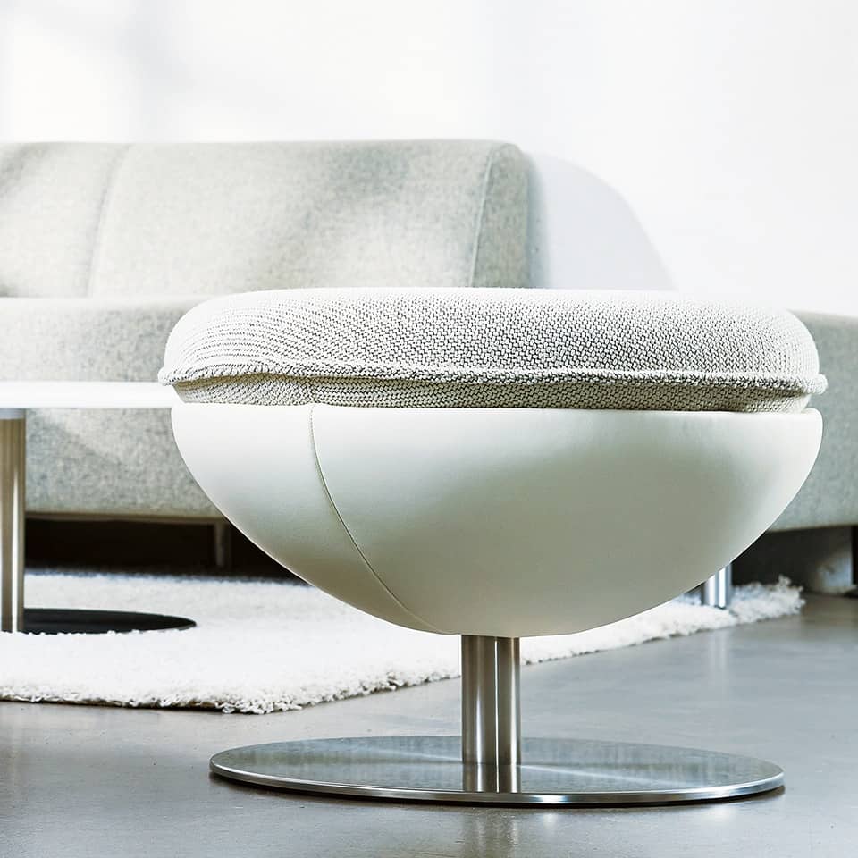 image of a foot stool lillus by lento ball chair round chair in white leather premium sports furniture for interior design