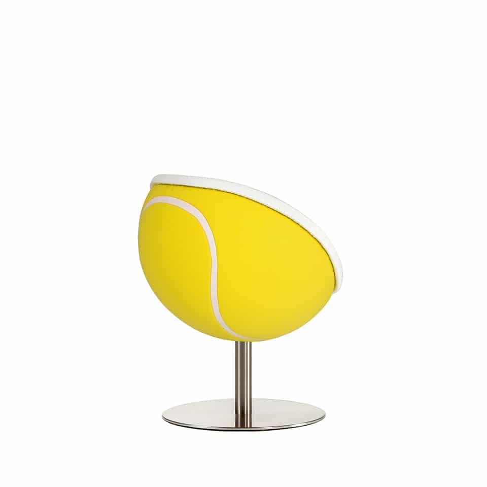image of a dinner stool lillus by lento cocktail stool in tennis volley design yellow colour highend interior design premium sports furniture round chair bowl chair ball chair for sports management gastronomy shop fitting made in germany