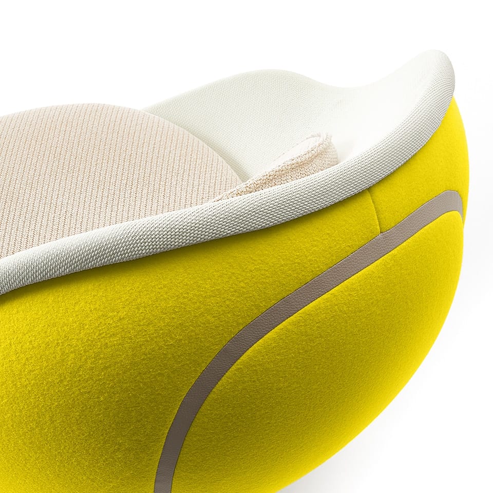detail picture of a tennis lounge chair tennis chair lillus by lento in tennis design yellow colour luxury sports furniture made in germany for sports industry shop fitting gastronomy