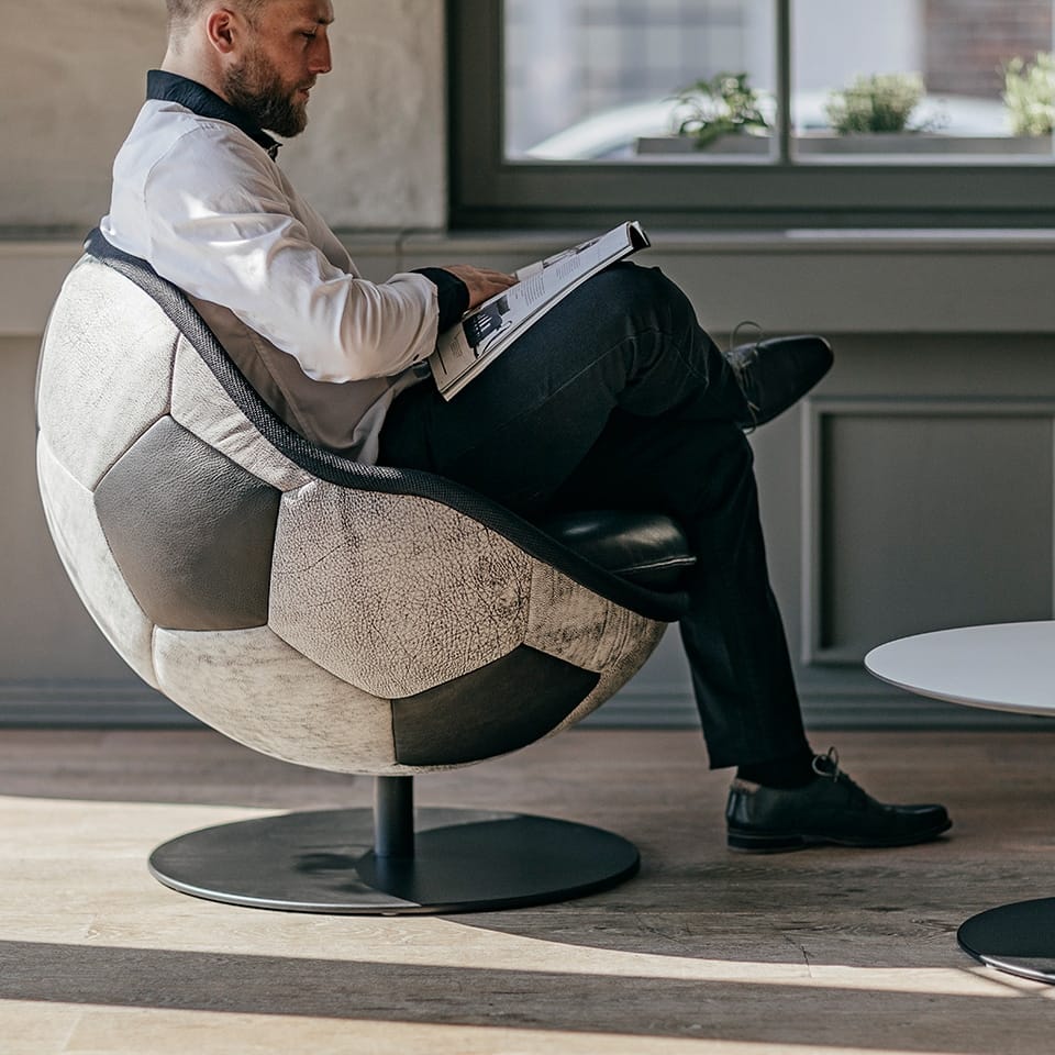 fussball lounge sessel stuhl lento lillus hattrick echtleder vintage 11