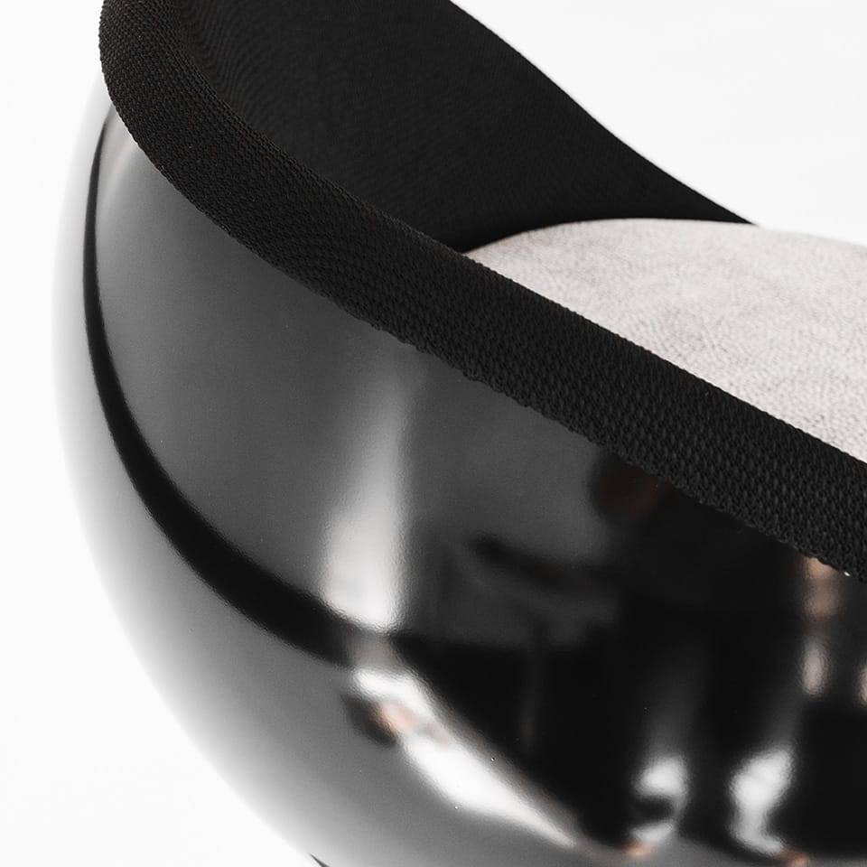 detail image of a bar stool counter chair in black art design unique interior design ball chair round chair premium sports furniture made in germany for sports industry hotel area retail design