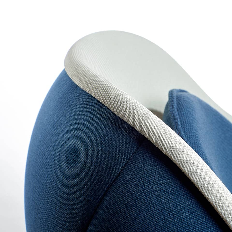 detail image of a lillus by lento classic lounge chair unique ball chair round chair premium sports furniture in blue and white colour made in germany for retail design and shop fitting