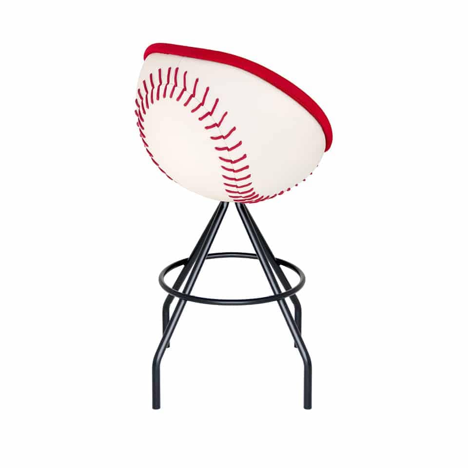 image of a lounge chair bar stool lillus by lento in homerun baseball design premium sports furniture in red and white design modern interior design round chair ball chair globe chair bowl chair baseball chair made in germany