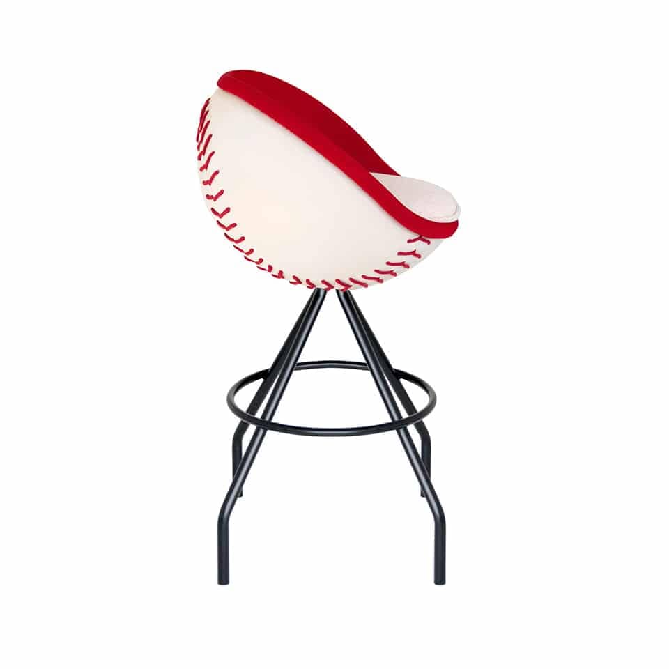 image of a bar stool by lento lillus lounge chair in baseball design round chair bowl chair ball seat globe chair white and red coulour made in germany