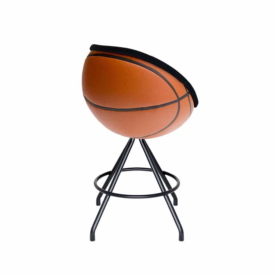 image of a counter chair counter stool lillus by lento in basketball design in black and orange colour exclusive ball chair lounge chair round chair globe chair modern sports furniture made in germany for hotel areas gastronomy sports service