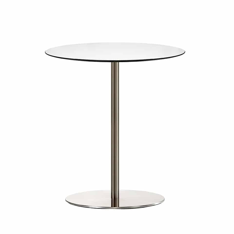 Image of lillus by lento high table bar table bistro table round base stainless steel black or white available for ballchairs bar stools counter stools sport design sports furniture made in germany