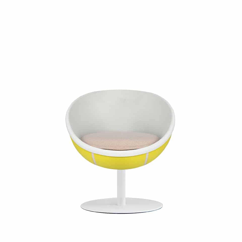image of a cocktail stool lounge chair lillus by lento tennis chair ball chair ball seat round chair globe chair bowl chair in tennis volley design yellow and white colour premium sports furniture for sports service shop fitting retail design