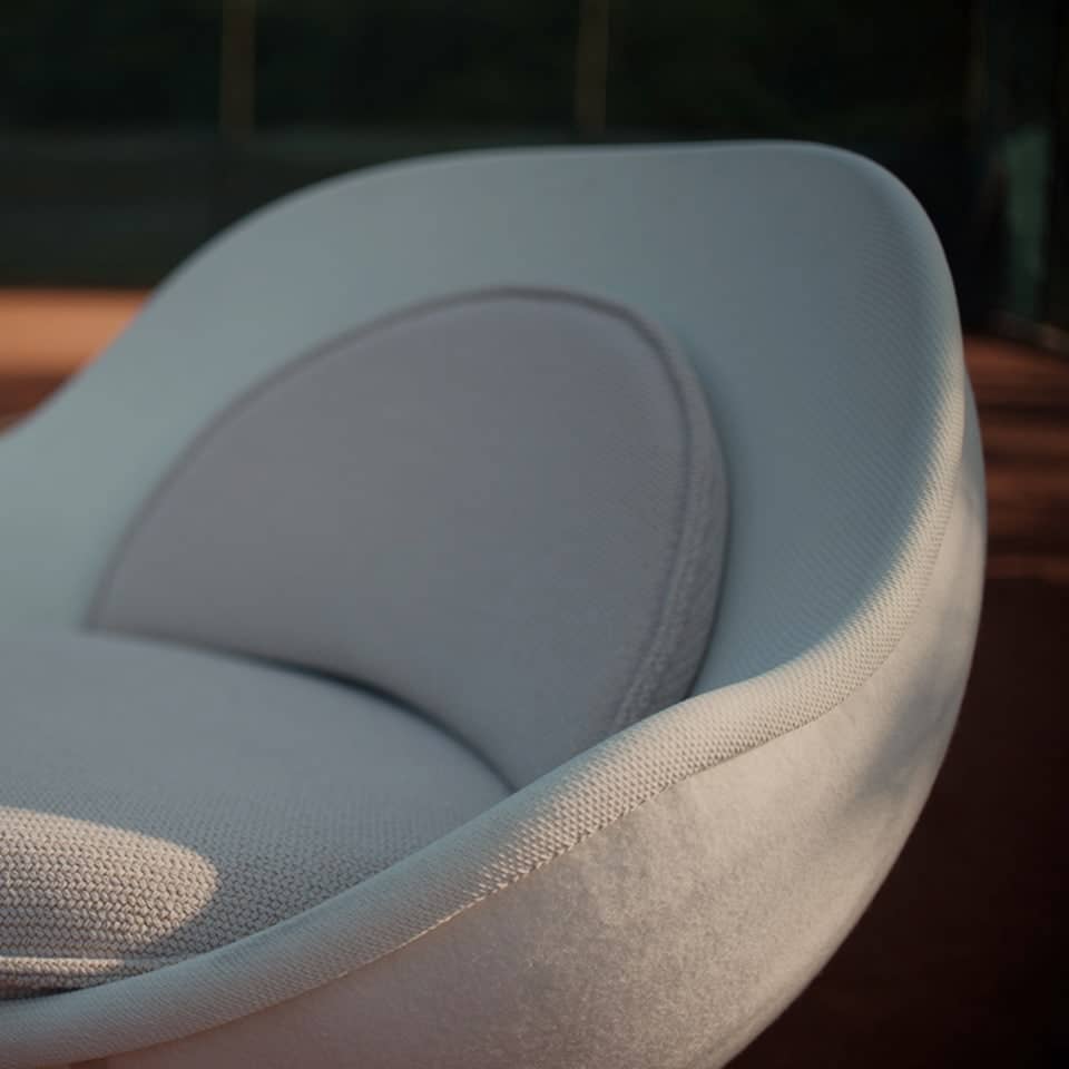 image of a tennis lounge chair lillus by lento ball chair round chair bowl chair globe chair with seat cushion in white colour unique interior design made in germany for sports industry gastronomy shop fitting