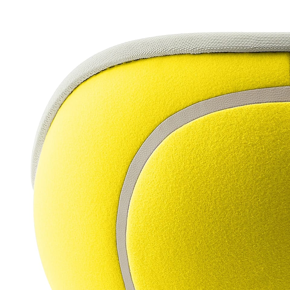 detail image of a volley lillus lounge chair by lento iconic sports furniture in yellow design round chair ball chair ball seat tennis chair bowl chair globe chair made in germany for gastronomy shop fitting sports management