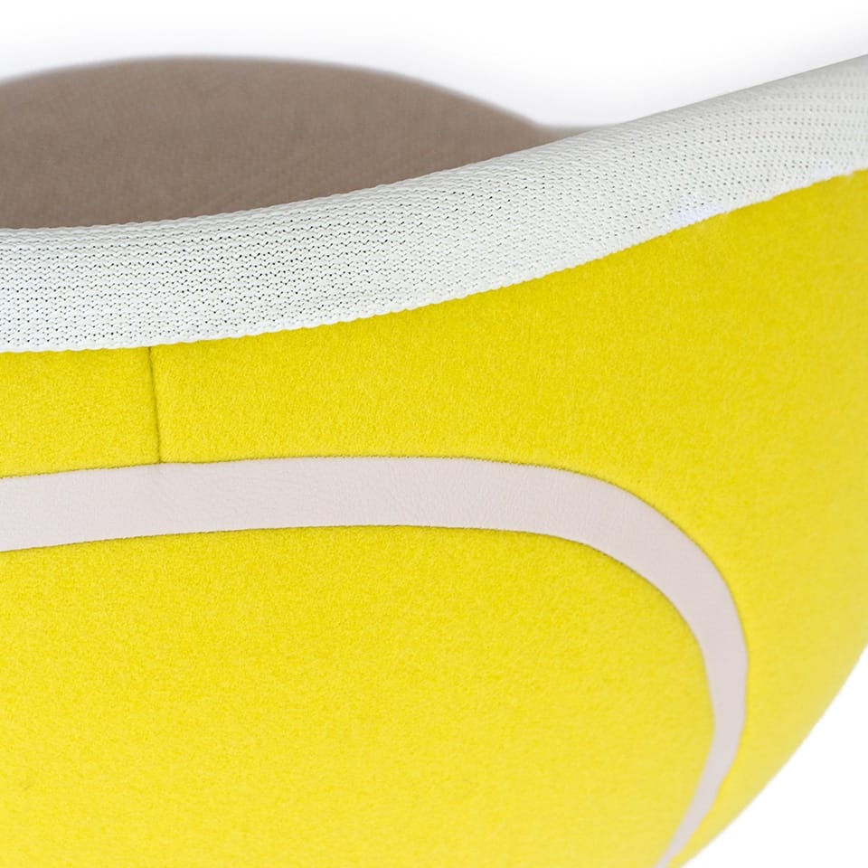 detail picture of a counter stool bar stool lounge chair lillus by lento in volley tennis design yellow and white colour ball chair round chair globe chair premium sports furniture made in germany for shop fitting retail design sports service