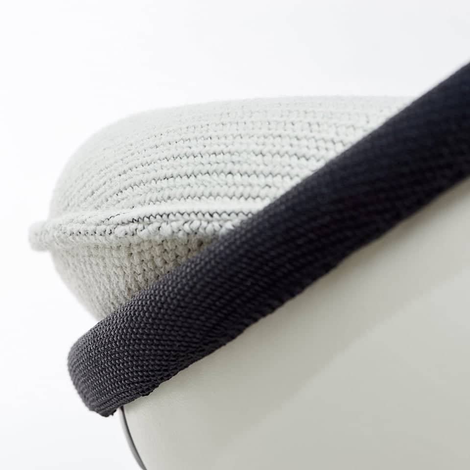 detail picture of a lillus by lento lounge chair in hattrick football design black and white with seat cushion white high quality made in germany