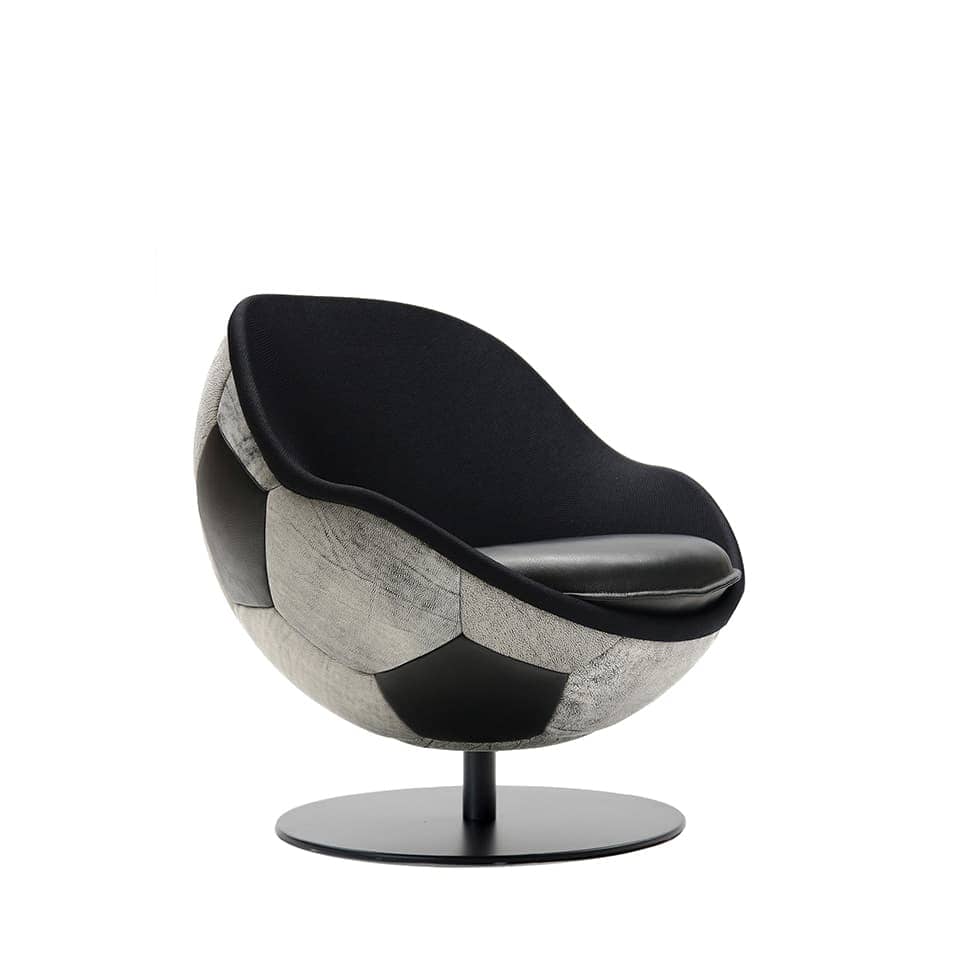 image of a lillus by lento ball stool lounge chair in hattrick design football chair with black and white leather in high premium quality
